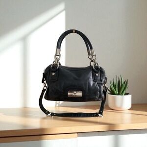 Coach Kristen Black Leather Satchel Shoulder Bag | Silver Hardware | Classic Des